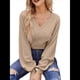 thumbnail image 3 of Blusa de Larga con Cuello en V para Mujer, Estilo Farol, Elegante, Informal, de Punto Acanalado, Corte Holgado, Otoño 2025 Caqui S, 3 of 8