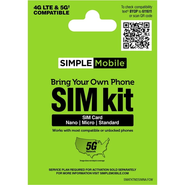 Kit SIM Simple Mobile BYOP 3 en 1 CDMA 4G LTE 5G