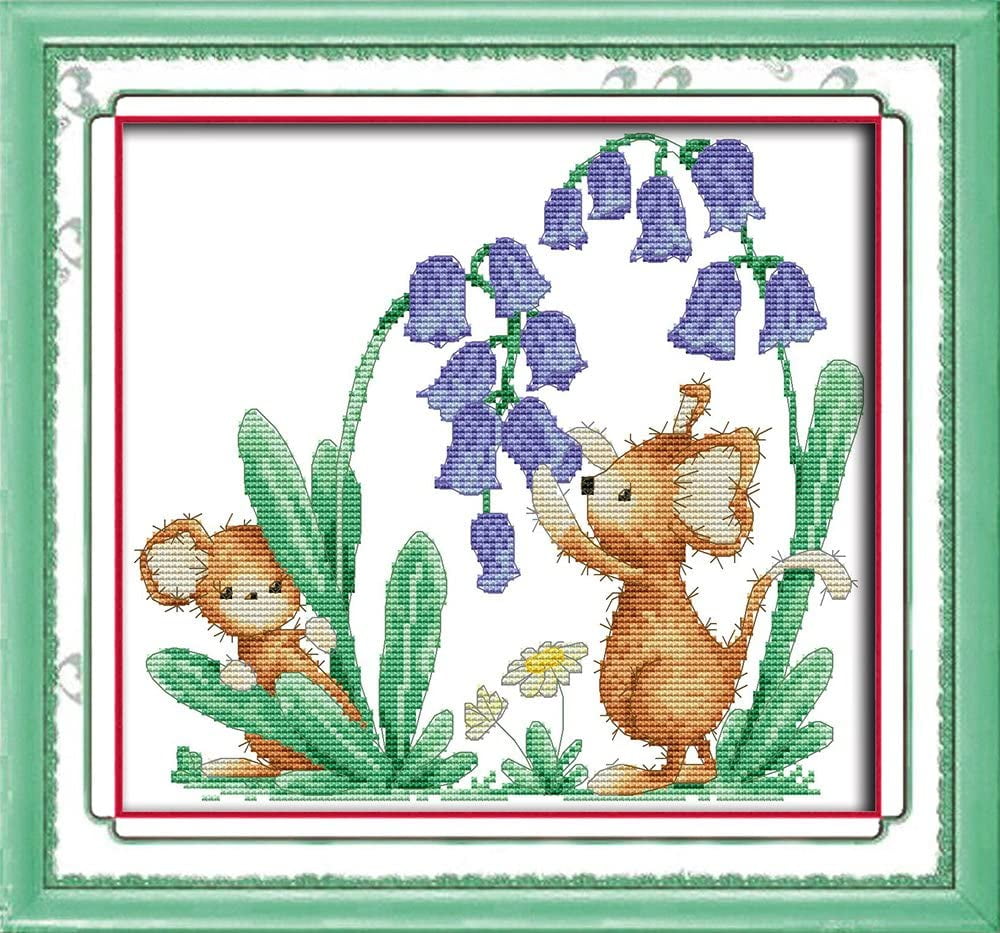 Cross Stitch Stamped Kits Cross-Stitch Needlepoint Kit for Beginners Adults Embroidery Kits Needlework Crafts Starter Kits The Little Mouse Pattern for Home Wall Decoration