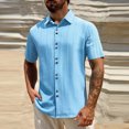 thumbnail image 2 of ZCFZJW Men's Summer Shirt Textured Short Sleeve Button Down Shirt Wrinkle Free Beach Vacation Tees Shirts Lightweight Collared T-Shirt Tops Light Blue XL, 2 of 9