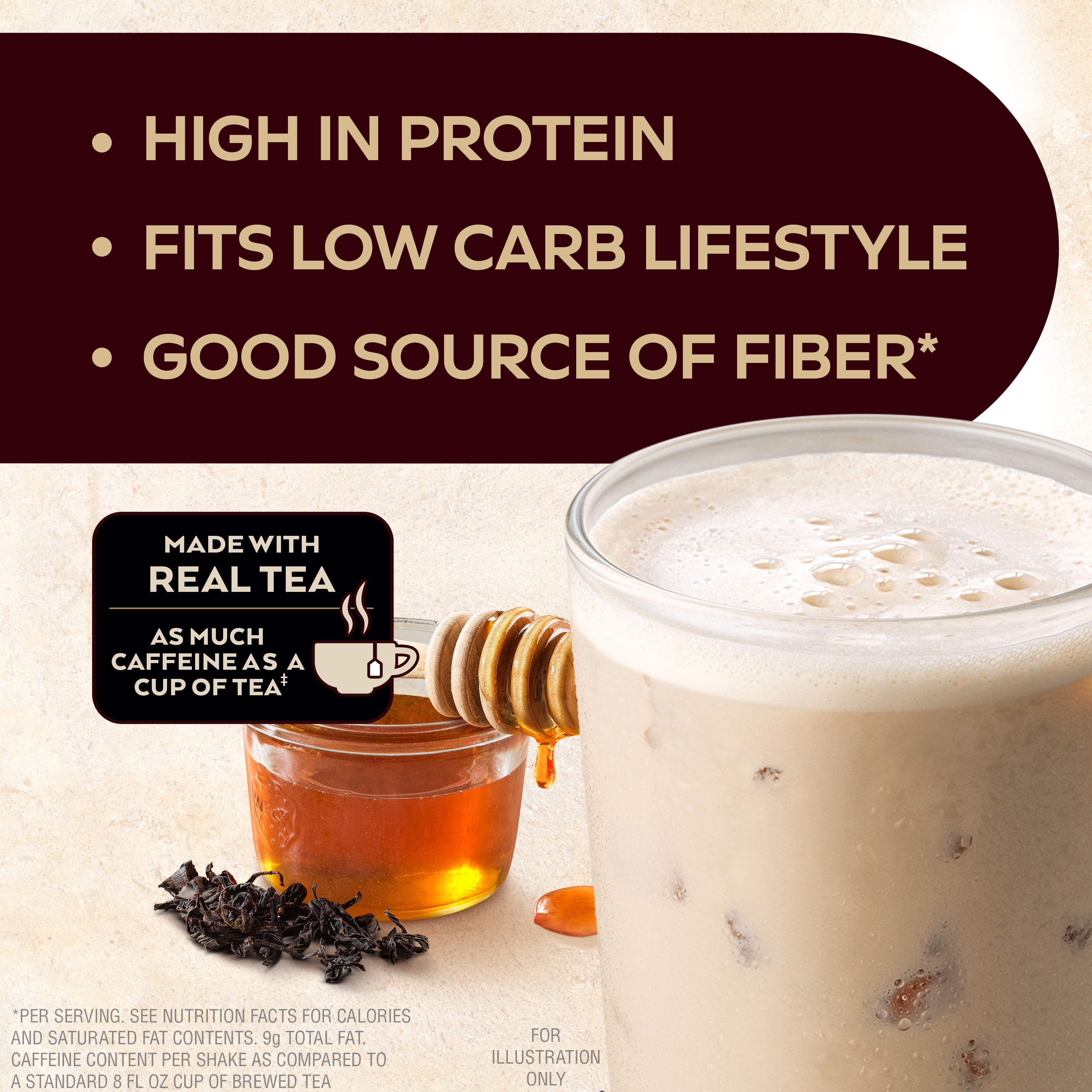 Atkins Black Tea with Honey flavored Protein Latte Shake, Ready to Drink, Made with Real Tea, Low Sugar, 4 Count