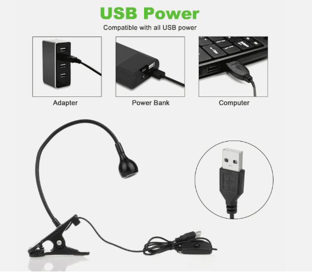 USB Reading Night Light Flexible LED Book Lamp, Clip-On Light for Laptop, Bed, Desk & Study