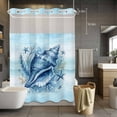 thumbnail image 3 of Summer No Hook Shower Curtain with Snap in Liner Ocean Blue Geometric Texture Conch Starfish Teal White Waterproof Bathroom Shower Curtain with See Through Top Window for Bathtub 60" x 72", 3 of 9
