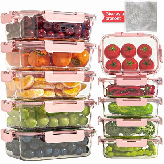 21Pcs Glass Food Storage Containers with Lids, Glass Airtight Meal Prep Container Set for Lunch, Kitchen Pantry Organizers and Storage, Leak Proof
