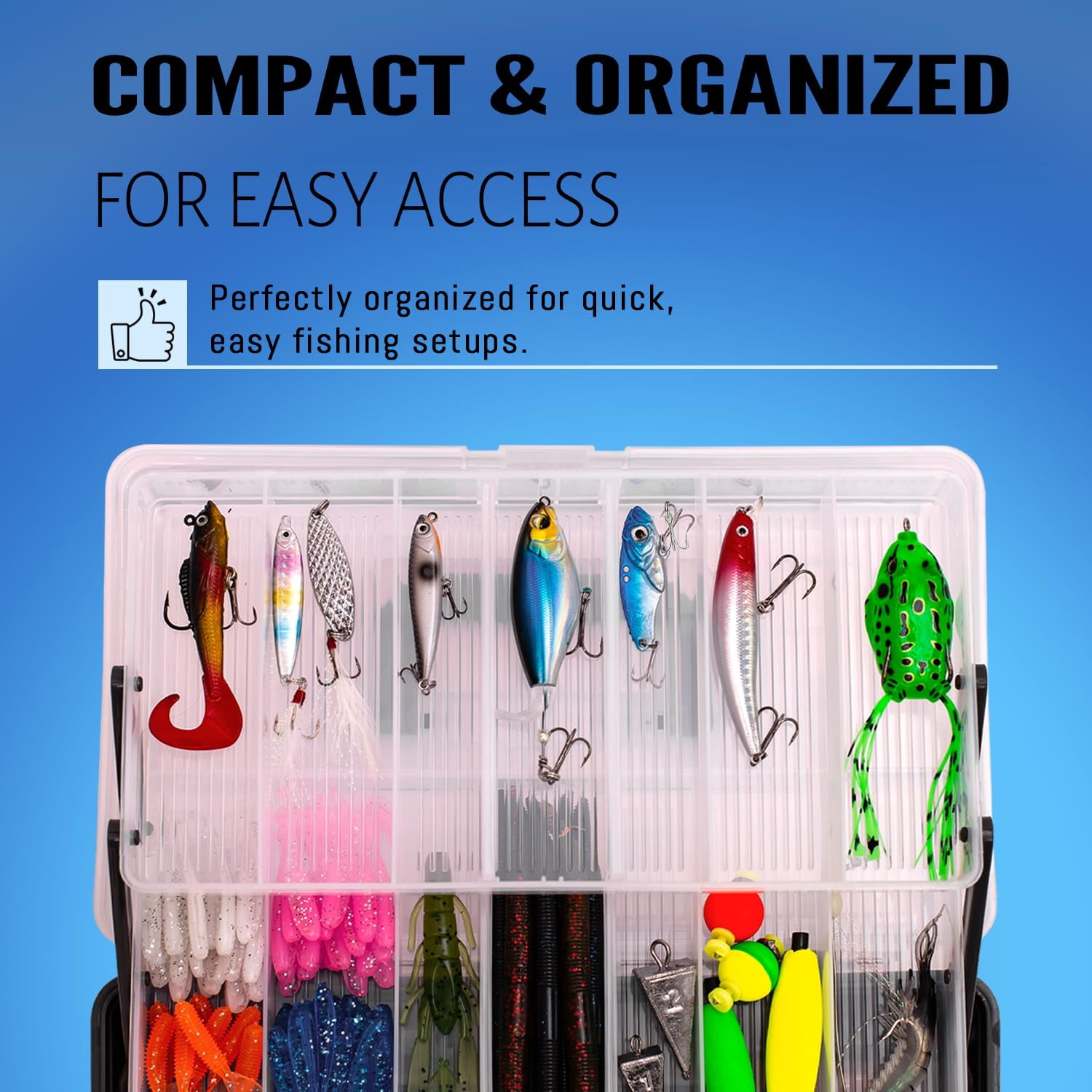 448-pcs Fishing Lures Kit - Complete 3-layer Tackle Box Set With Hooks  Weights Bobbers Pliers Rigs Leaders Fluorocarbon Line Accessories & More For Gear (black)