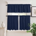 thumbnail image 2 of 3 Piece Kitchen Curtains and Valances Set Solid Dark Blue Cafe Curtains 36 Inch Length Minimalism Abstract Denim Texture Valance & Tier Curtain for Living Room Bedroom Small Window 54"x18"+27"x36"*2, 2 of 6