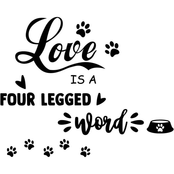 Love and Pet Dog Theme Wall Decals Love is A Four Legged Word Wall Sticker Dog Paw Print Wall Decor Vinyl Art Decal Decorations