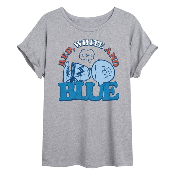 Peanuts - Red White and Blue Charlie Brown - Juniors Oversized Graphic T-Shirt