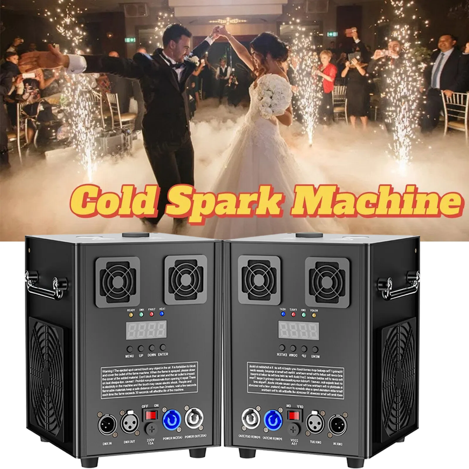 700W Adjustable 13ft Cold Spark Machine with Remote, 2pcs DMX512