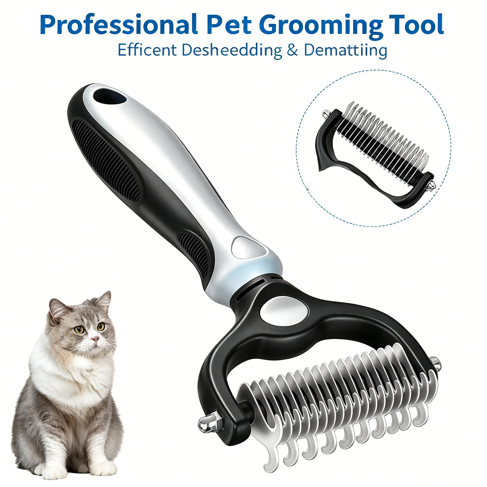 Planet Pet Grooming Brush - 2-Sided Dematting Comb and Undercoat Rake for Dogs and Cats,Extra Wide, Blue, Dog Grooming Brush, Dog Shedding Brush