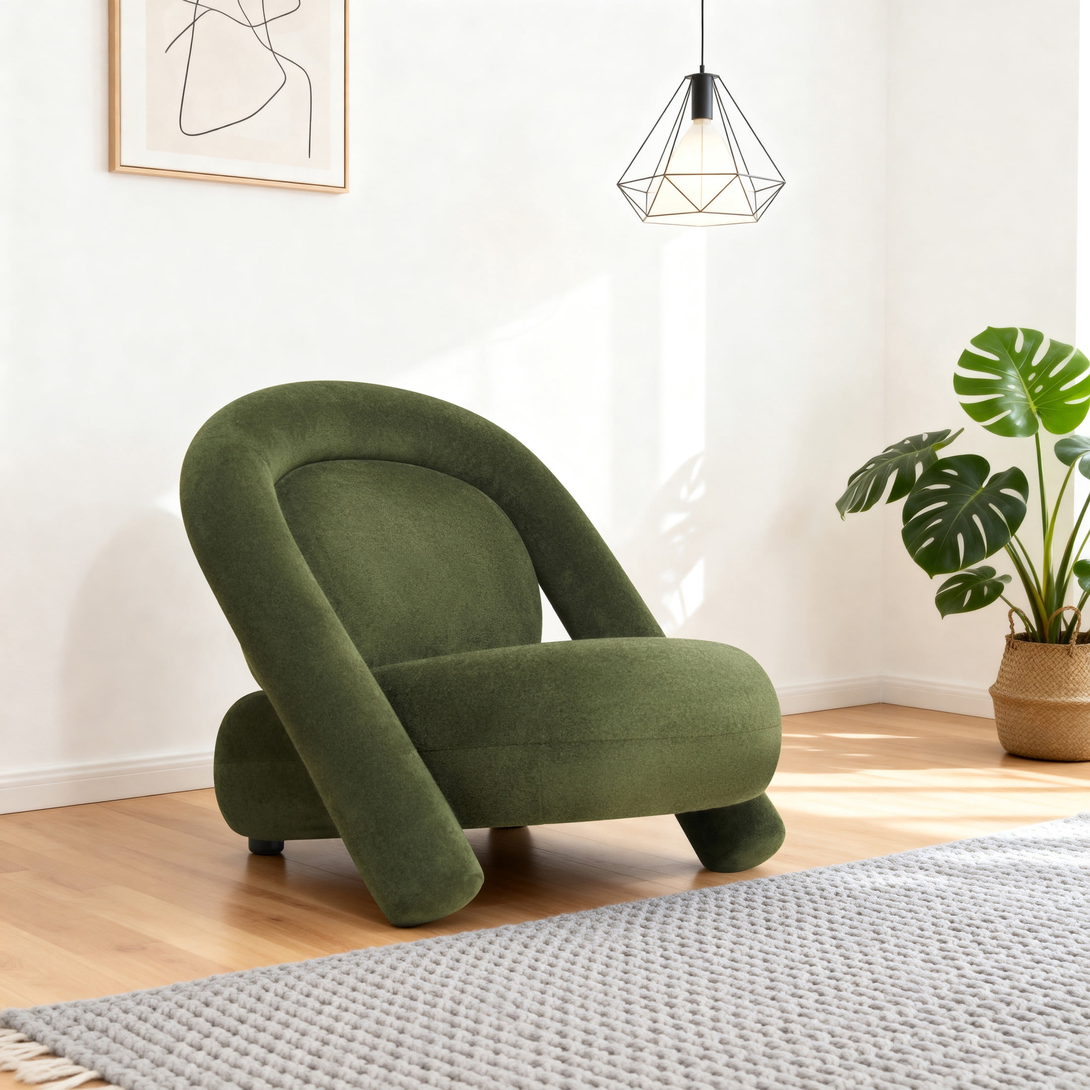 Noble House Marcus 32" Velvet Upholstered Accent Club Chair, Armless Space Saving Geometric Lounge Sofa, Dark Green
