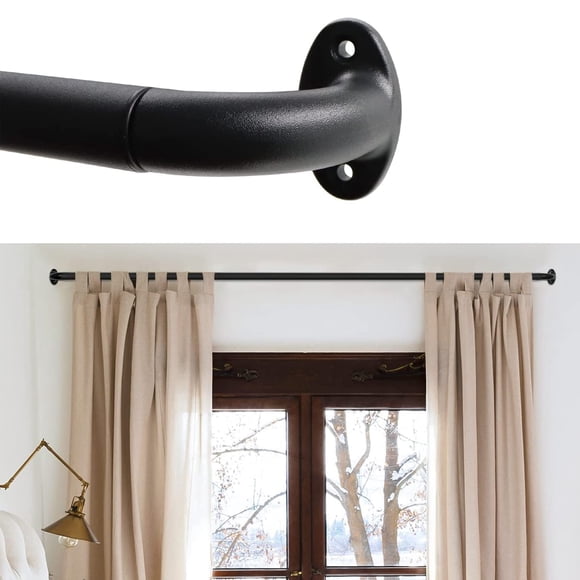 VASA NAMA Barras de Cortina Industriales, 210cm a 310cm Juego de Barras de Cortina para Ventanas, Barras de Cortina Envolventes, Barra de Cortina de Tubo Rústico para Oscurecer (Negro)