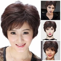 LHWEN Women's Short Curly Hair Wig for Middle and Older Age Natural Lifelike Fashionable Comfortable Adjustable Straps for Parties Daily Use Mother's Wig Feminine Design