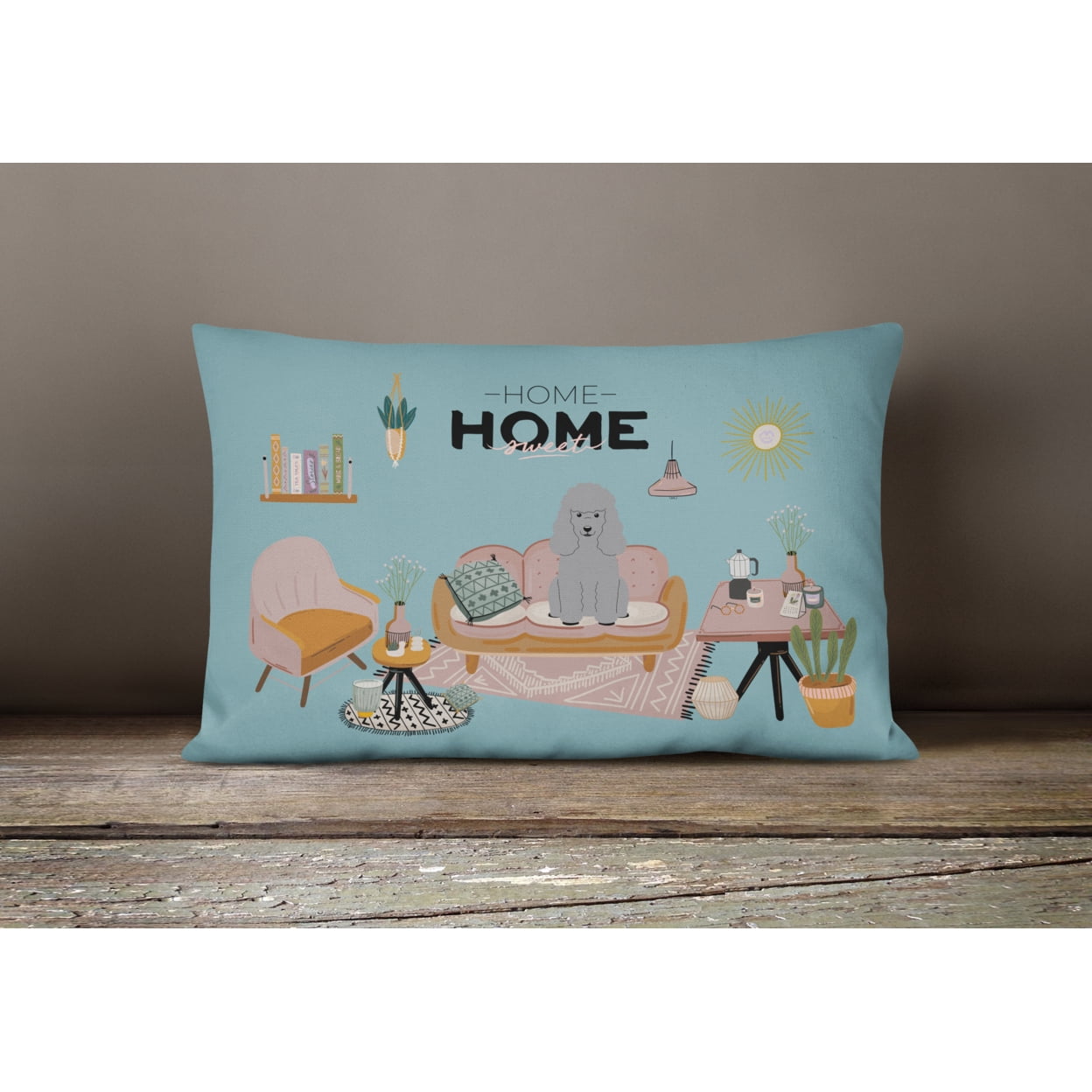 Silver Poodle Sweet Home Canvas Fabric Decorative Pillow