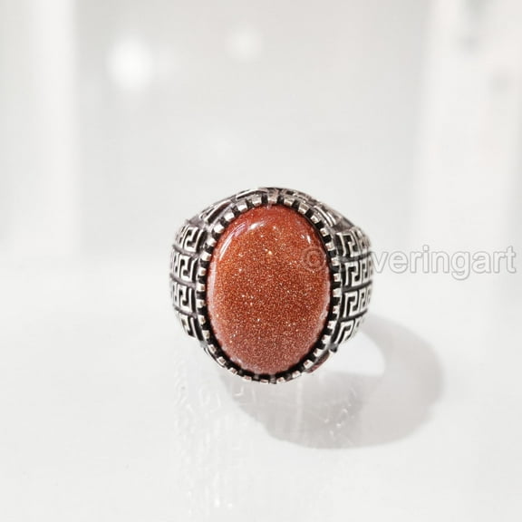 Natural Sunstone Mens Ring, Fire Sunstone Ring, Sunstone Ring, Silver Jewelry, 925 Silver Ring, Gift, Heavy Mens Ring, Arabic Design, Ottoman Style Ring, Christmas, Turkey Mens Signet Ring