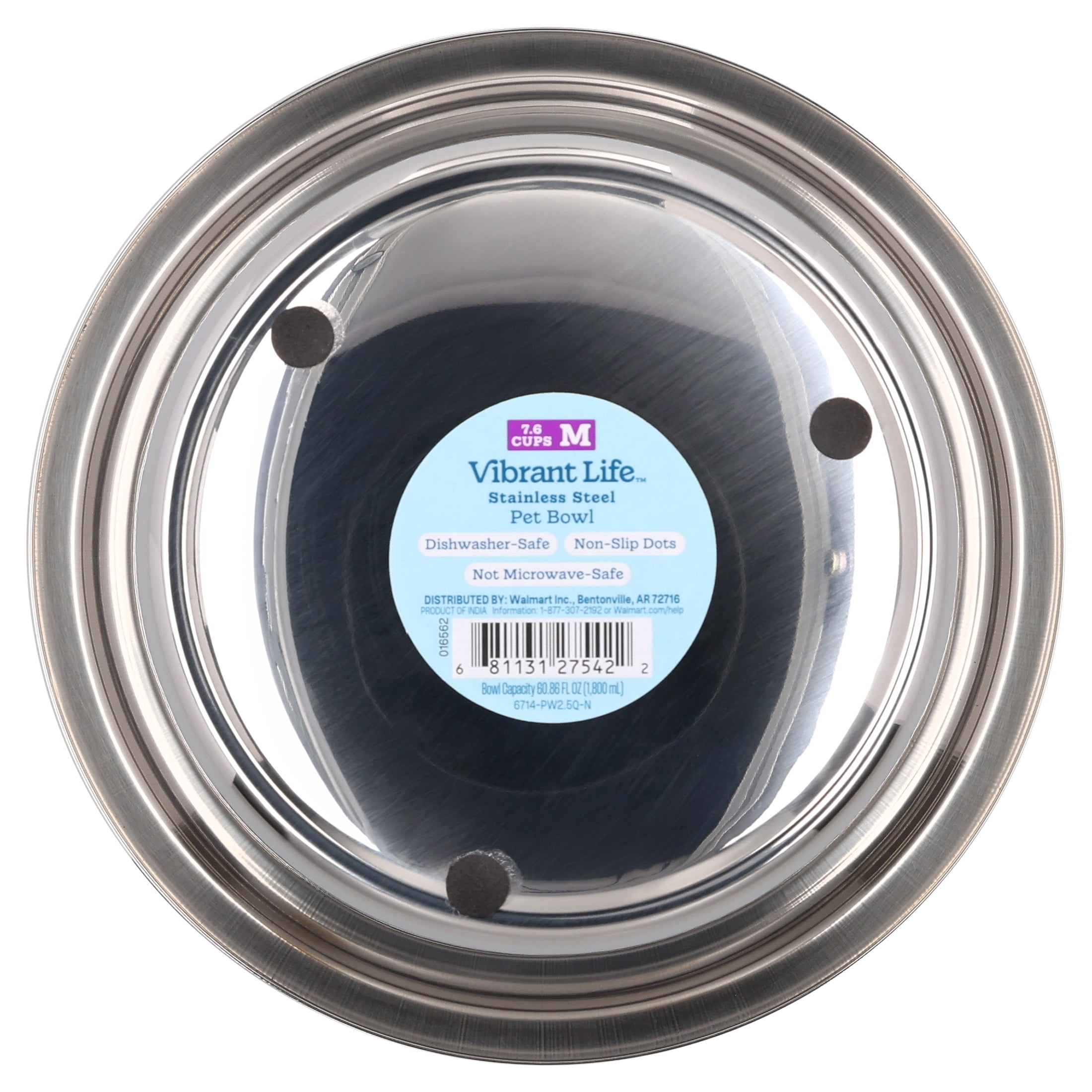 Vibrant Life Medium 7.6-Cup Stainless Steel Pet Bowl, Silver