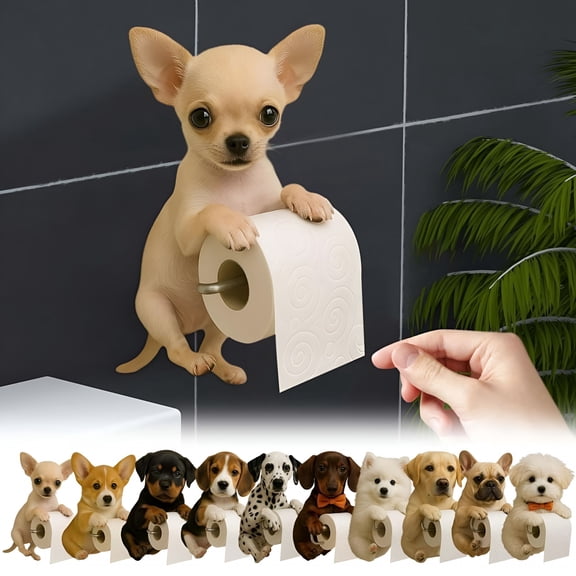 BPPEG New Dogs Toilet Roll Holder Series,Super Realistic Puppies Eyes On You Tissue Rack,3D Resin Cute Dog Towel Rack,Wall Mounted Toilet Paper Storage Dispenser for Home Bathroom Kitchen,Chihuahua