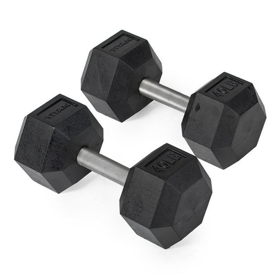 Titan Fitness 40 LB Pair Free Weights, Black Rubber Coated Hex Dumbbell, Straight Stainless Steel Handle, Strength Training, Full Body Workout