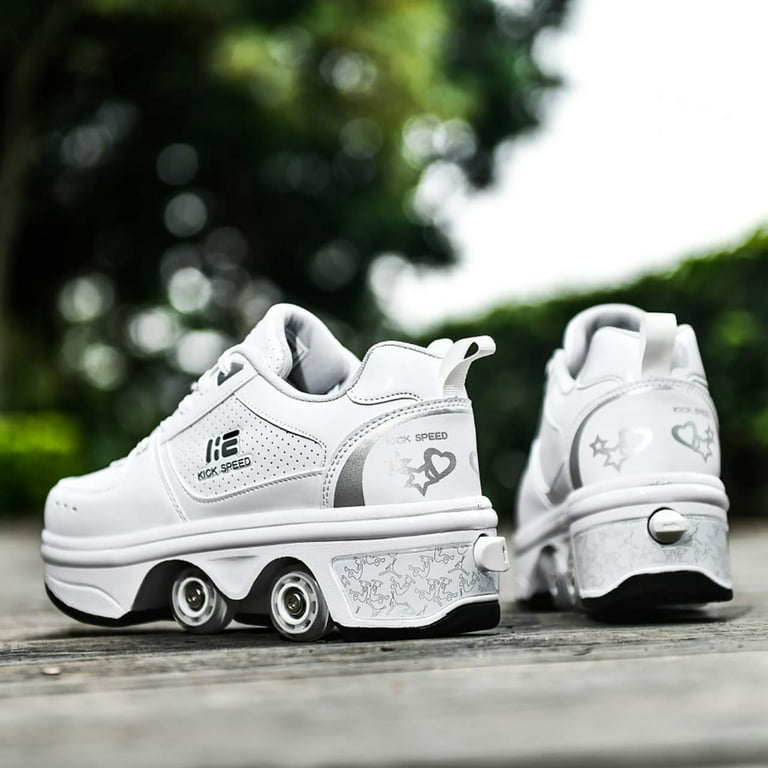 LDTXH Multifunctional Roller Skates Shoes Deformation Automatic Walking  Shoes with Double-Row Deform Wheel Adult Children's Skating Shoes