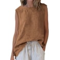 thumbnail image 2 of Craaazy Women's Relaxed Fit Round Neck Tank Top, Solid Color Sleeveless Asymmetric Top, Comfy High Low Hem Casual Vest for Summer Gifts, 2 of 7