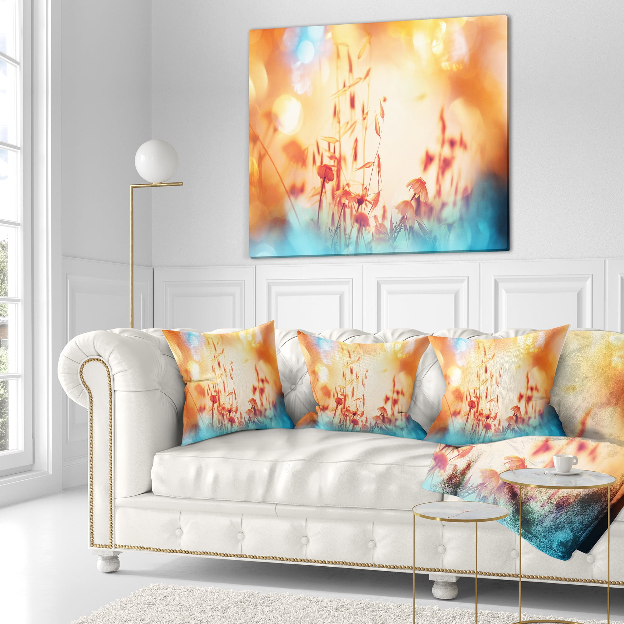 Designart Beautiful Little Summer Flowers View - Floral Throw Pillow - 18x18