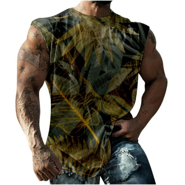 Débardeur pour Homme Homme Décontracté Mode Imprimé Chandail à Enfiler Col Rond Débardeurs de Sport Gilet