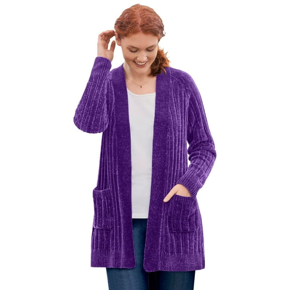 Woman Within Plus Size Open Front Chenille Cardigan Sweater