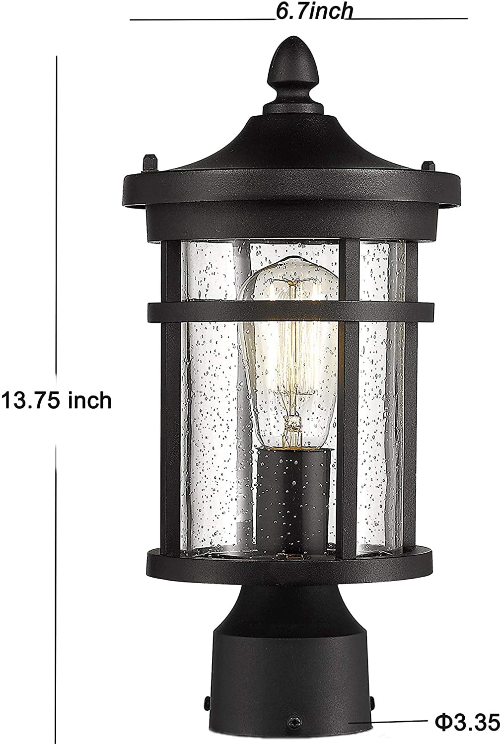 Outdoor Post Light, 13.75" Height Exterior Post Lighting Fixture, Outdoor Patio Post Lantern for Pathway, Driveway, Front/Back Door, Post Lamp in black finish with seeded glass