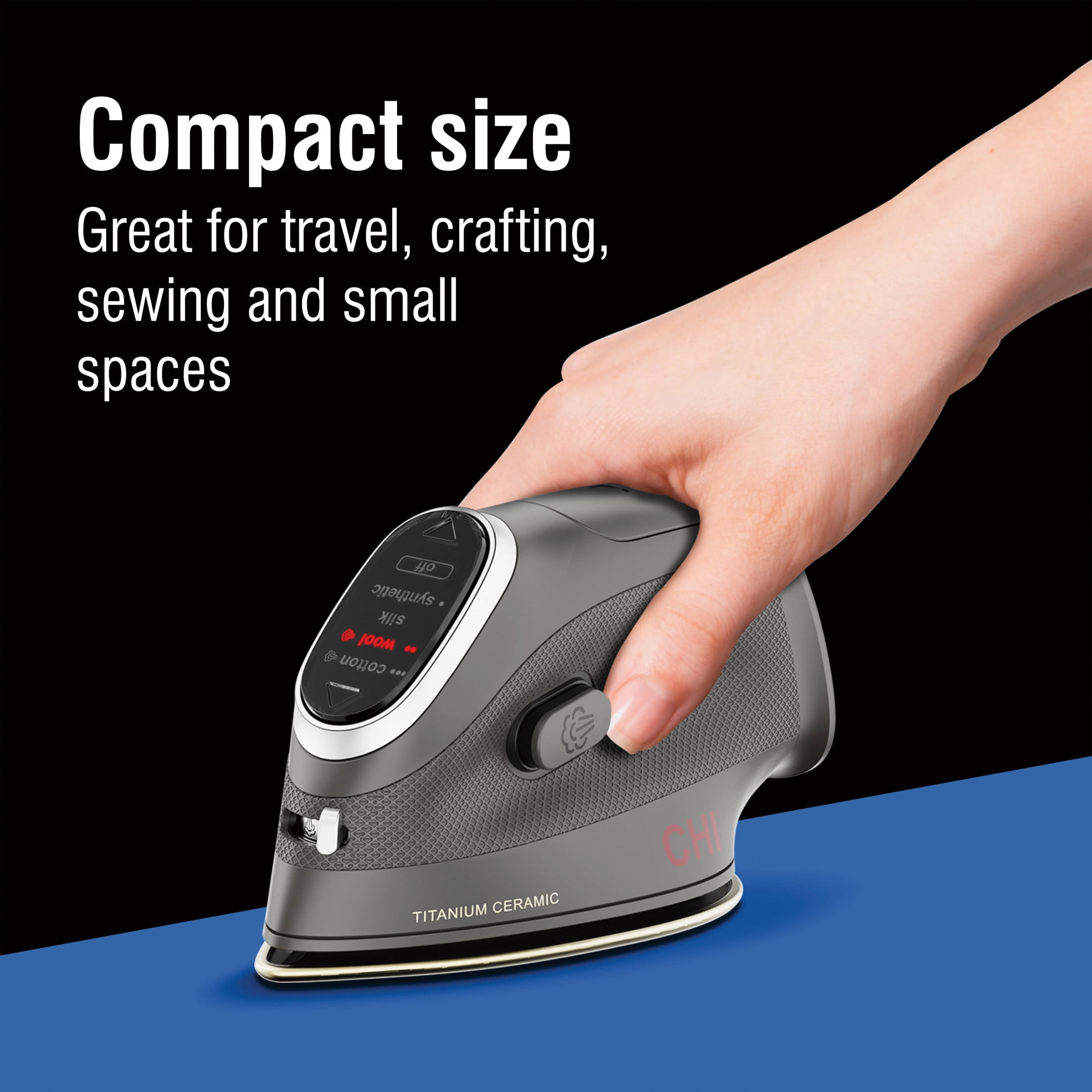CHI Mini Clothing Iron, Steam Iron for Clothes with Titanium-Infused Ceramic Soleplate, Black