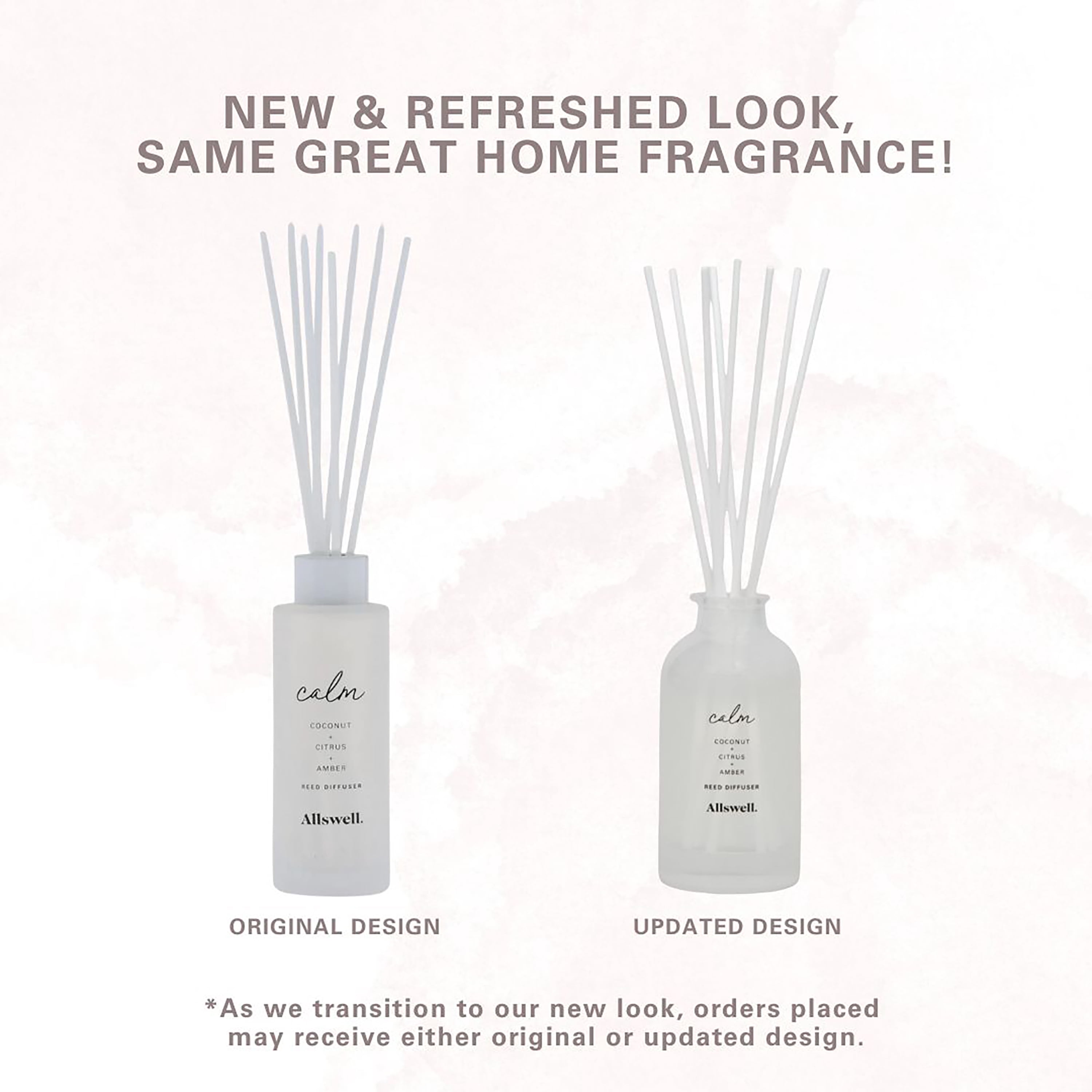 Allswell Calm Scented Reed Diffuser, Coconut + Citrus + Amber, 3 fl oz (90 mL), 8 Synthetic Reeds