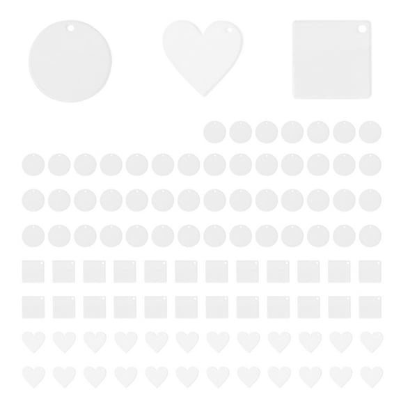 100Pcs Acrylic Keychain Blanks Decoration Crafts Round Heart-Shaped Acrylic Blanks Keychain for DIY Keychain and Tags