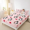 thumbnail image 4 of Castle Fairy Cartoon Penguin Queen Sheet Sets,Red Love Heart Bed Set, 4 of 7