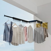 Bemico Retractable Wall Mounted Clothes Hanger, 360 Foldable Laundry Clothes Drying Rack Collapsible Clothing Racks with Hooks for Hanging Clothes, Towels, Socks, 66/Black