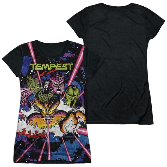 Atari - Key Art - Juniors Teen Girls Black Back Sleeve Shirt - Small