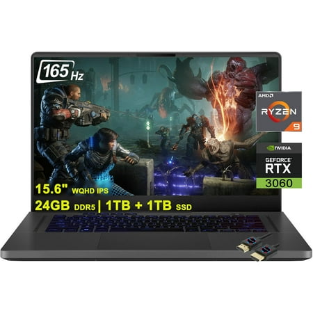 ASUS ROG Zephyrus G15 Gaming Laptop | 15.6" WQHD 165Hz 100% DCI-P3 | AMD 8-Core Ryzen 9 6900HS (>i7-11370H) | 24GB DDR5 1TB+1TB SSD | GeForce RTX 3060 6GB | USB-C Backlit Win11 + HDMI Cable