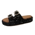 thumbnail image 2 of IUJSOY Womens Sandals Cork Footbed Slide Summer Beach Platform Sequin Adjustable Buckle Slippers, 2 of 9