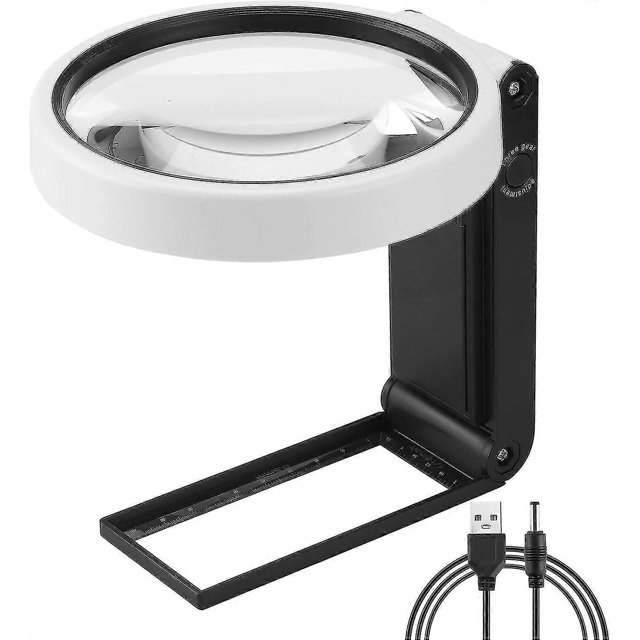 Loupe 90mm 10x 25x Avec Lumire Et Support, Loupe Lumineuse Led Portable Debout, Loupe De Lecture Pliante Avec Pour Les Seniors Lire, Poin