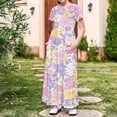 thumbnail image 2 of Abtuhar Girls 4 to 14 Years Summer Short Sleeve Round Neck Floral Print Maxi Dress with Side Pockets and Waist Pleated Detail, 2 of 4