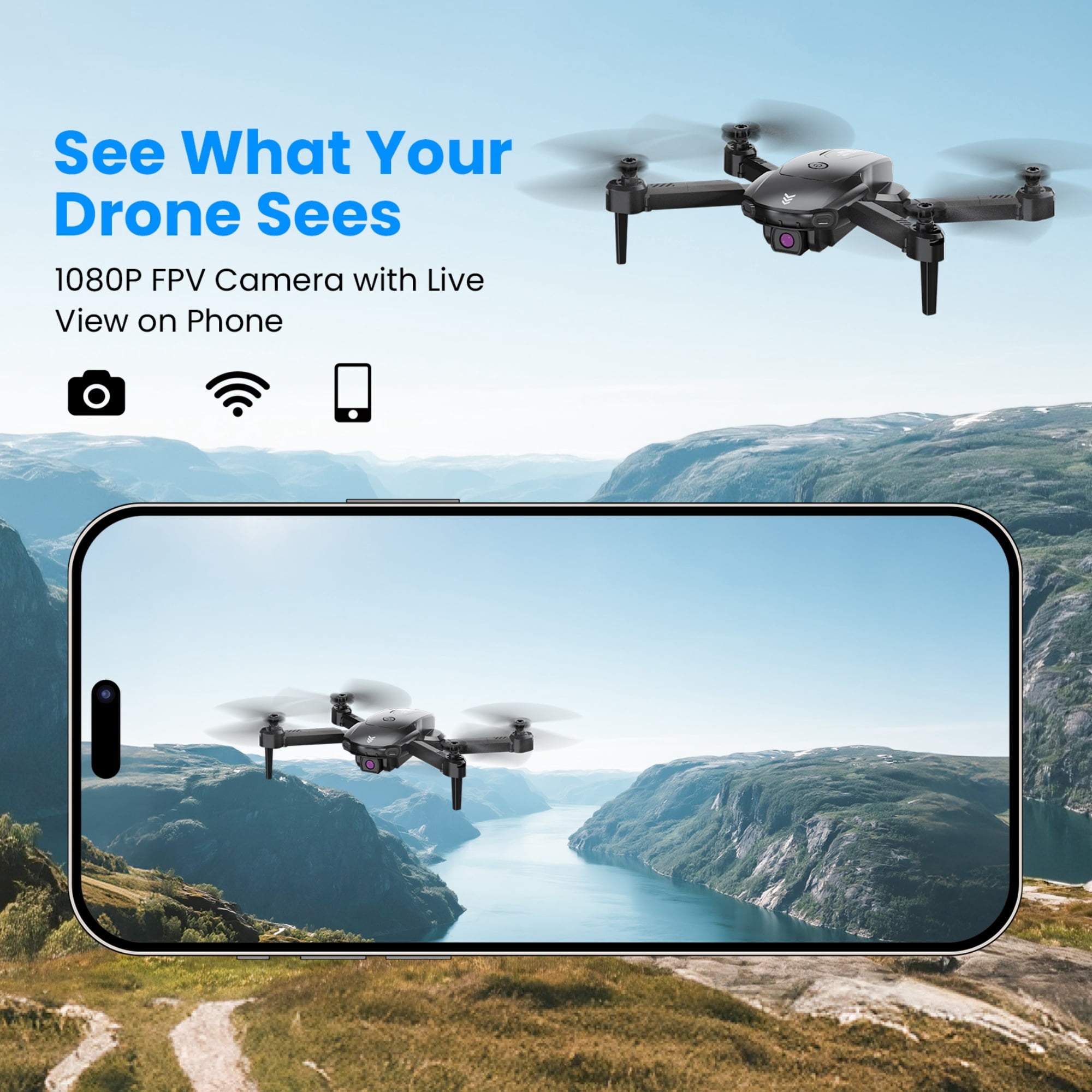 AUOSHI FPV Camera Drone with Dual Lens, Foldable Quadcopter, Optical Flow Hover, 30-Min Air Time, App & Remote Control, Stable Flying, A Great Gift for New Pilots