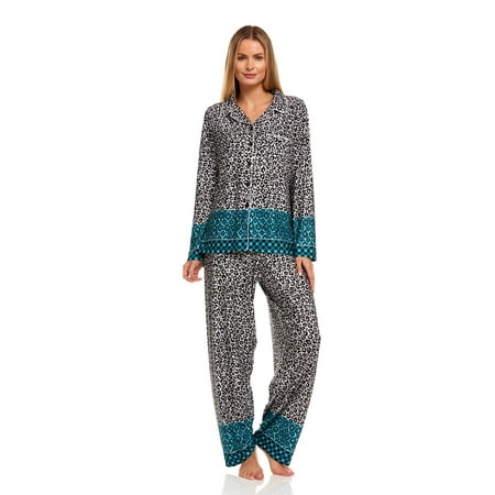 

Lati Fashion Women Sleepwear Pajamas Female Long Sleeve Button Down Pajamas set Green L