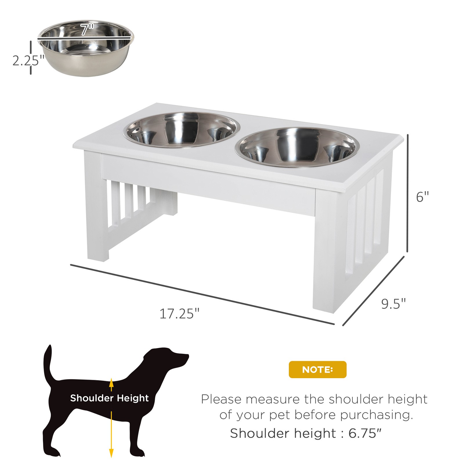 LINJH Elevated Dog Bowls & Dog Food Stand Pet Feeding Station W/ Stainless Steel White
