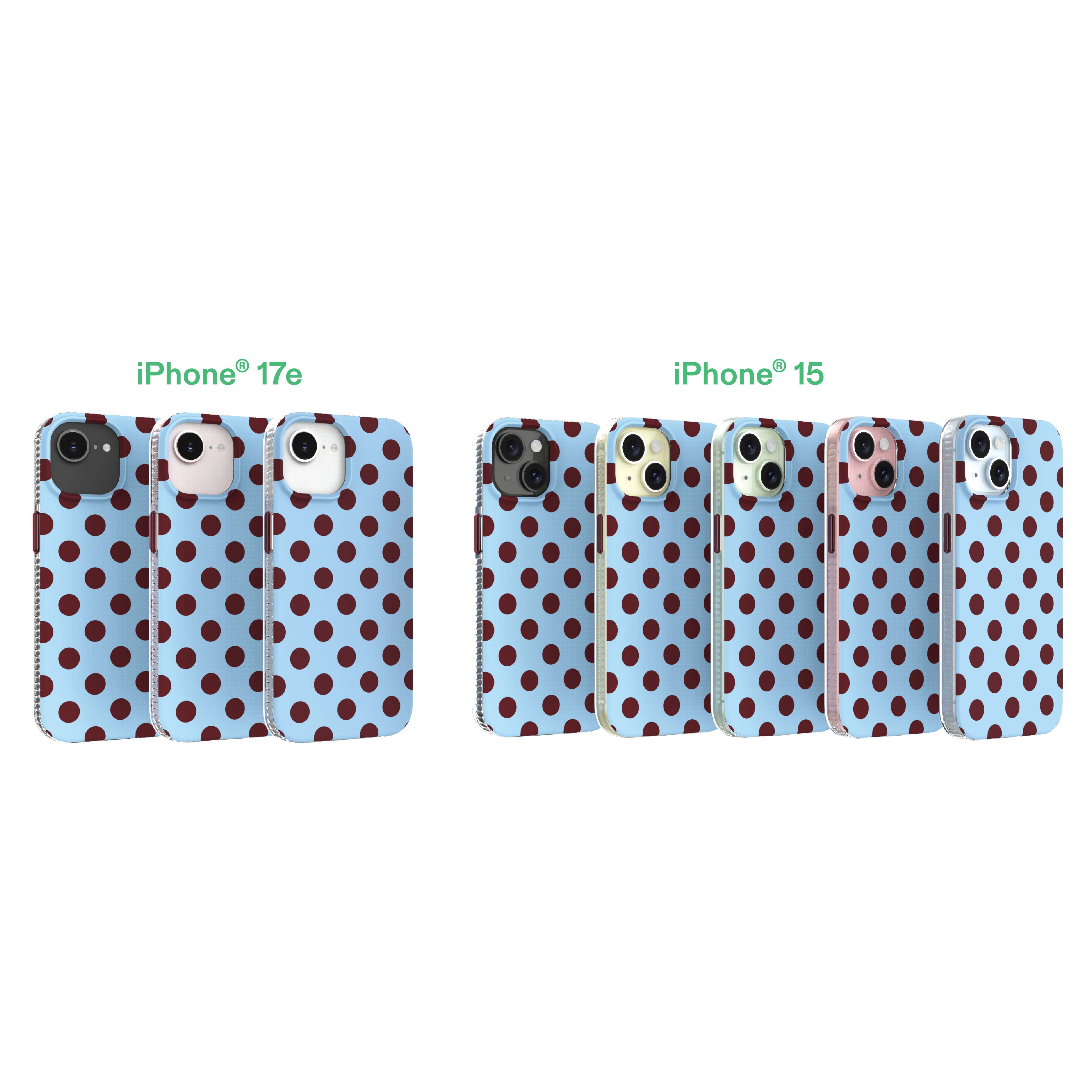 onn Phone Case for iPhone 17e / 16e / 15 / 14 / 13, MagSafe Compatible - Blue and Burgundy Polka Dot