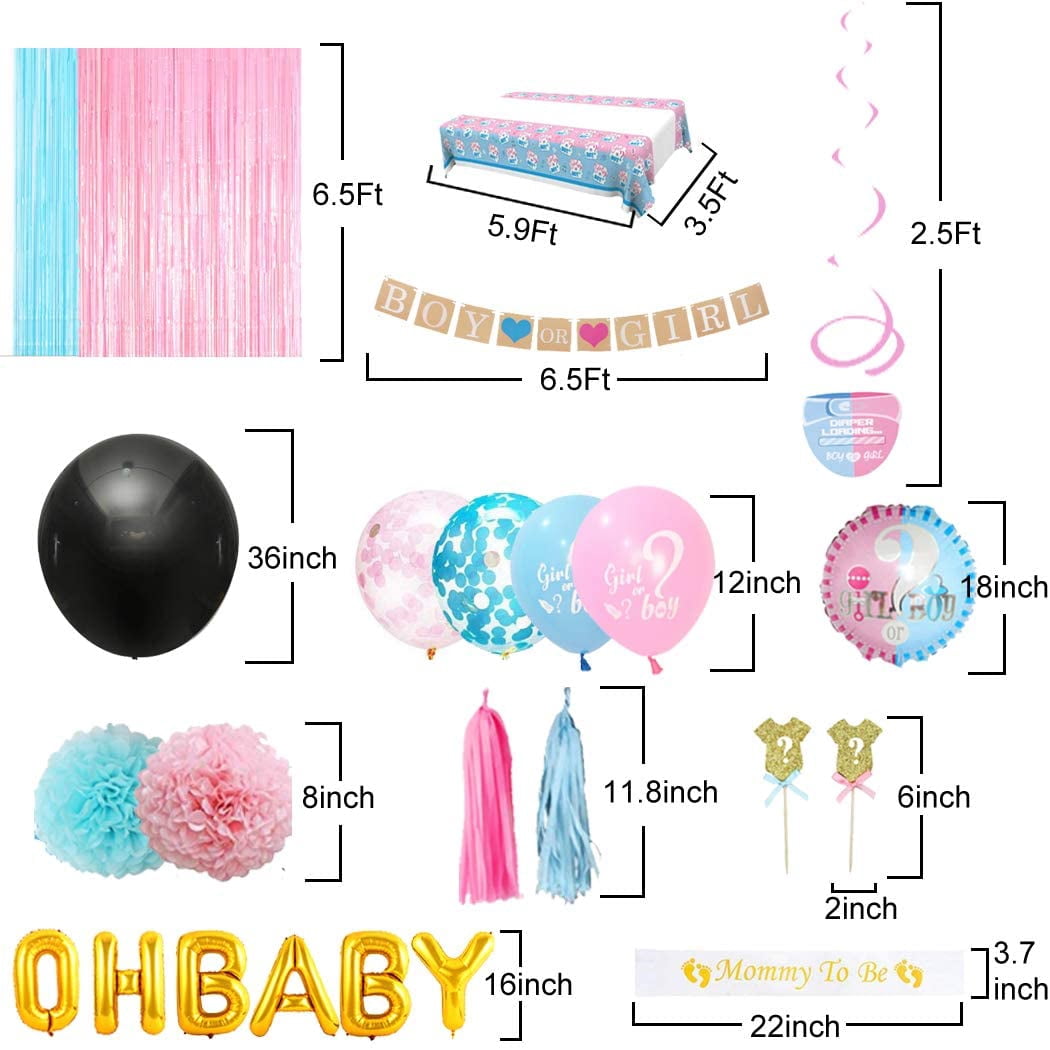 Gender Reveal Party Supplies Kit Blue and Pink (97 Pieces) Baby Boy Or Girl  Gender Reveal Decorations Include Jumbo Confetti Balloon, Assorted Pink and Blue Gender Reveal Balloons, Pink and Blue Tin