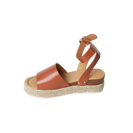 

Woobling Women Sandal Platform Espadrilles Open Toe Wedge Sandals Anti Slip Casual Shoes Party Summer Brown 9