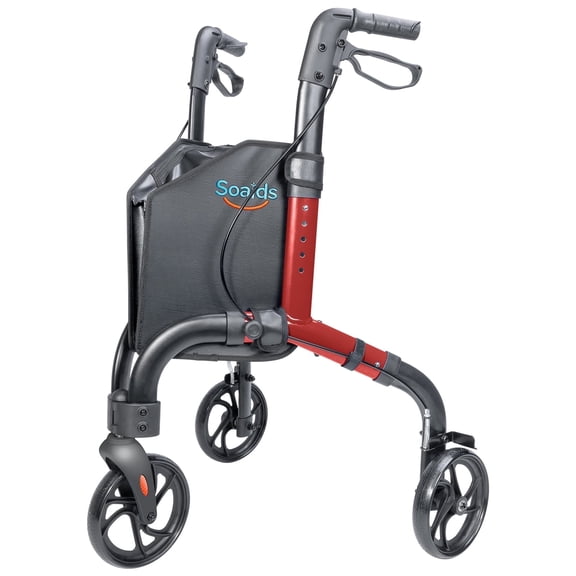 Soaids 3 Wheel Walkers for Seniors with Bag and Hand Brakes, Lightweight Foldable Rollator with Swivel Front Wheel, Adjustable Height, Compact Mobility Aid for Elderly, Indoor Outdoor Use