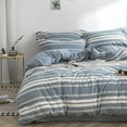 thumbnail image 2 of BISELINA Bedding Duvet Cover Set 100% Washed Cotton Linen Like Textured Yarn Dyed Horizontal Stripes Reversible Breathable Soft Comfy Chic Bedding (King, Button Closure Blue), 2 of 4