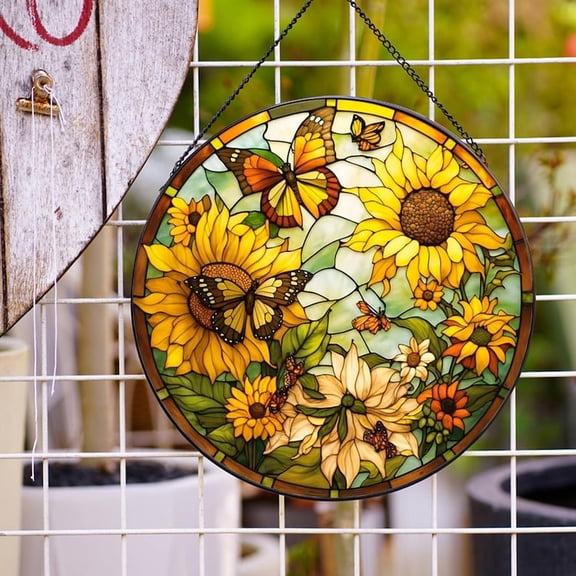 Sunflower Stained Glass Sun Catcher for Windows | Hand-Painted Hanging Garden Decor | Mother’s Day, Valentine’s, Christmas Gift
