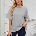 thumbnail image 2 of Vynhevius Womens Sweatshirts Crew Neck Raglan Short Sleeve Ribbed Hem Solid Loose Casual Pullover Tops, 2 of 9