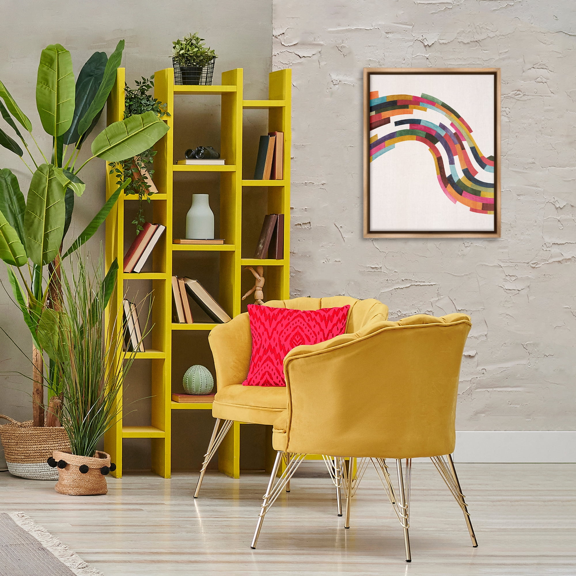 Stupell Industries Modern Geometric Wave Design Abstract Painting Brown Floater Framed Canvas Art Print Wall Art, 17 x 21