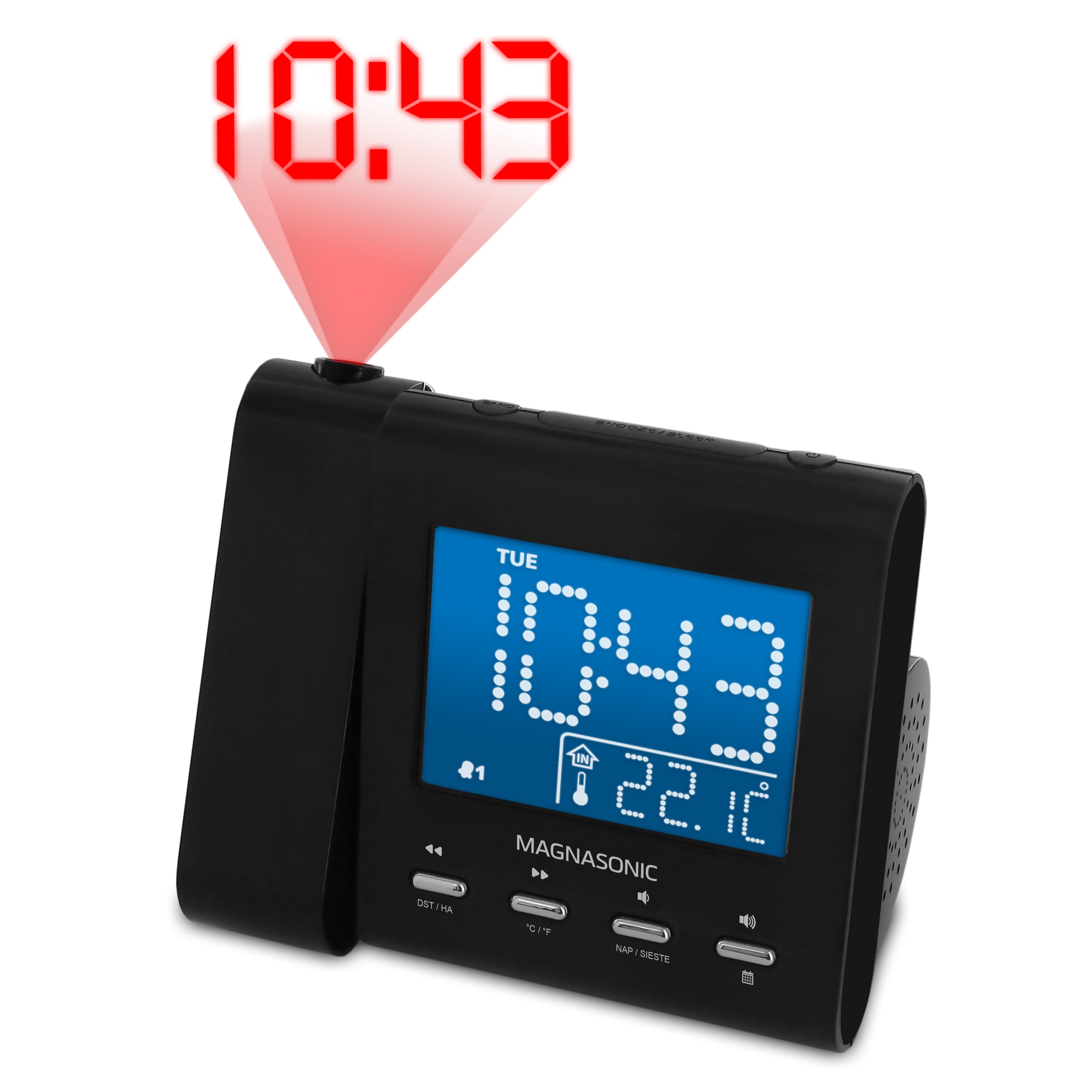 Jensen FM Black Dual Alarm Projection Clock Radio Nap Timer US Seller 